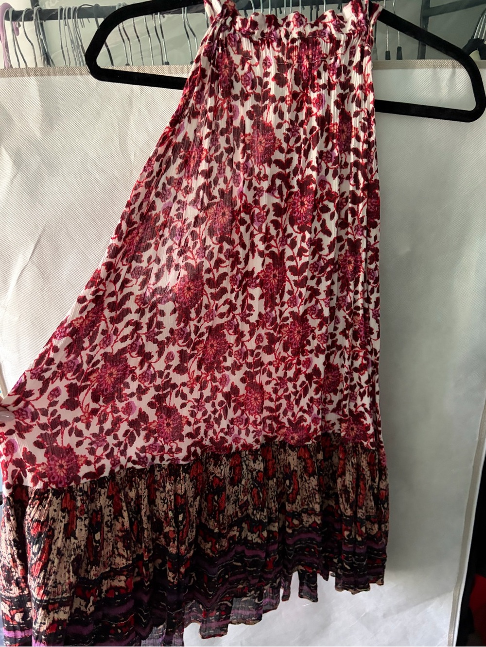 Free People Floral Tiered Mini Dress - Pink and Burgundy
